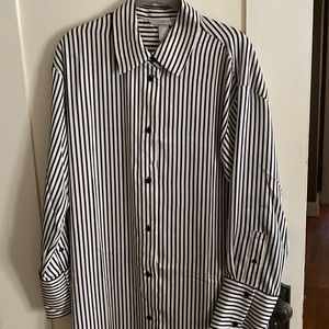 Oversized shirt dress. Sateen finish. Chunky cuffs. Never worn.